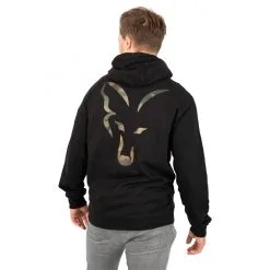Fox Carp Men's LW Zip Hoodie (black/camo) -Hunters Headwear Winkel fox carp mens lw zip hoodie blackcamo 3